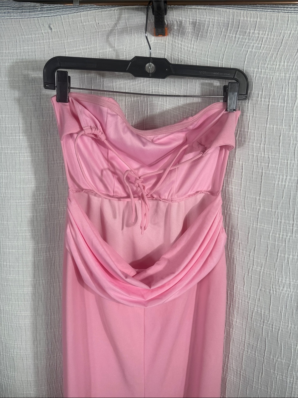 Lucy In The Sky Ruched Strapless Corset Maxi Formal Dress (Pink) small - Picture 12 of 13